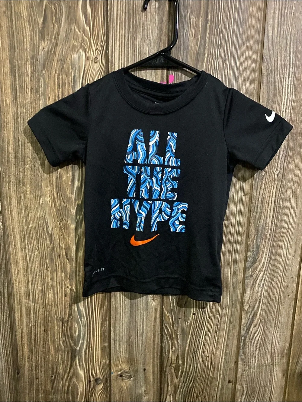 Nike Black Short-Sleeve Tee with Blue Graphic and Orange Swoosh